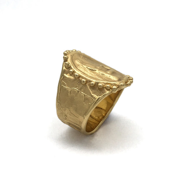 Angel, deer, star image from an impression from an ancient Roman stone seal on a fluid band with mock granulation