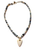 Fossilized coral, diamond pendant with Honey Opals