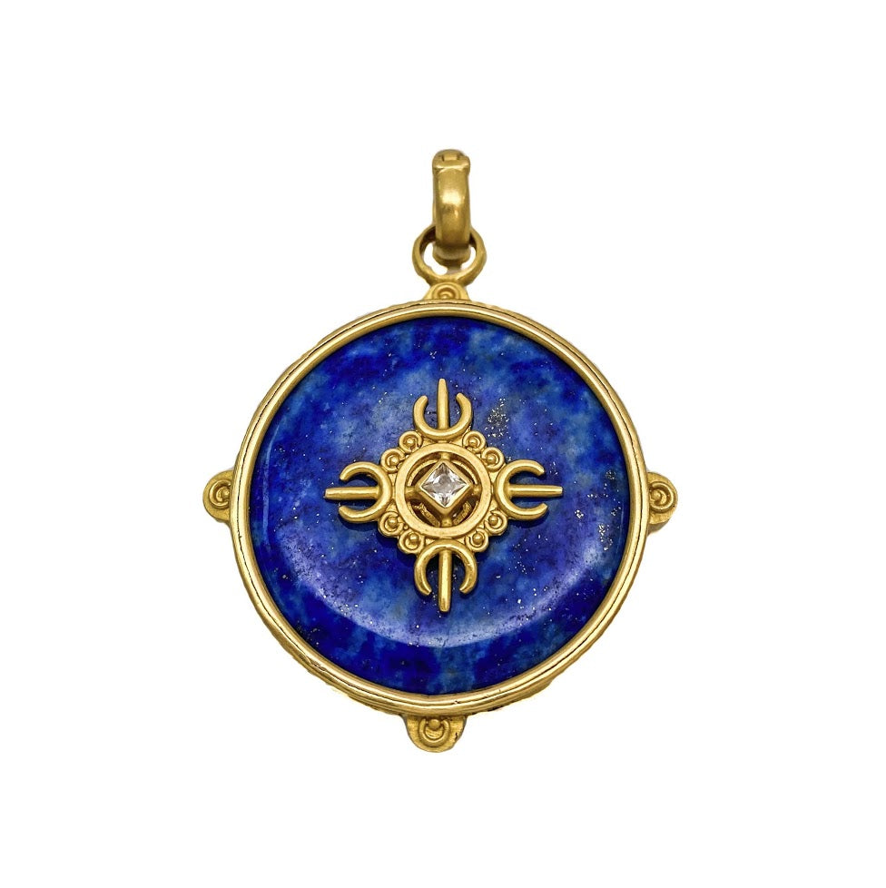Compass Lapis and Ruby Pendant