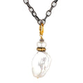 Diamonds and White Baroque Pearl Necklace