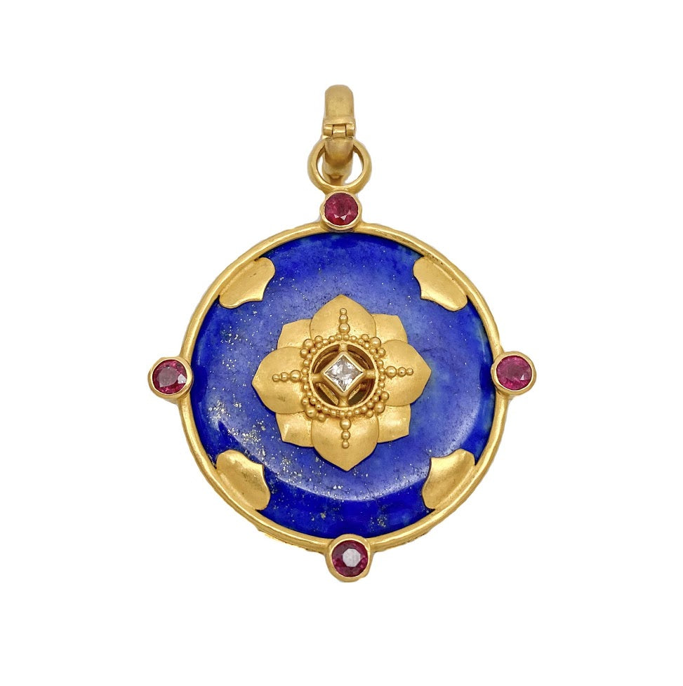 Compass Lapis and Ruby Pendant