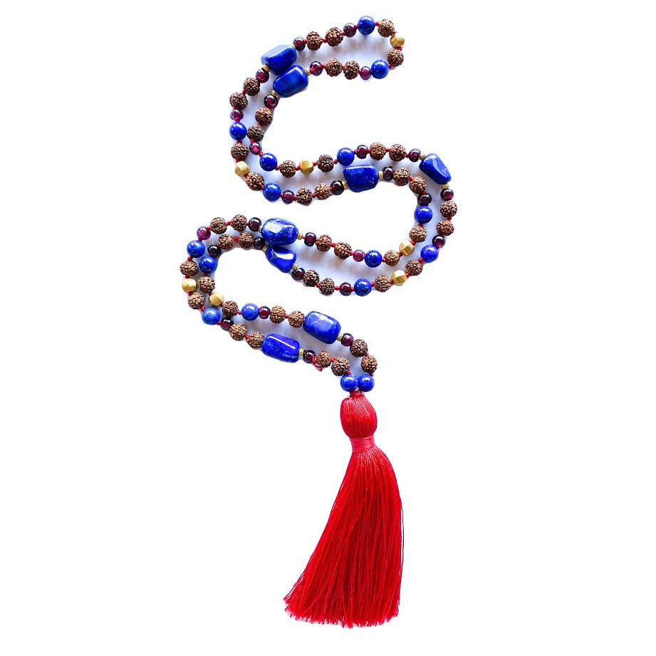 Lapis Rudraksha Seed Tassel Necklace