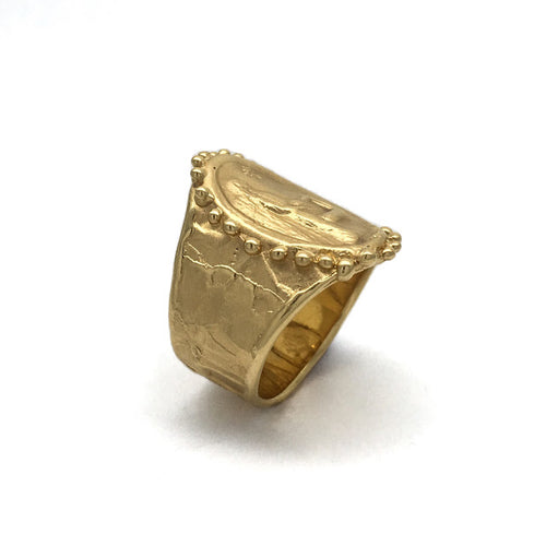 Angel, deer, star image from an impression from an ancient Roman stone seal on a fluid band with mock granulation