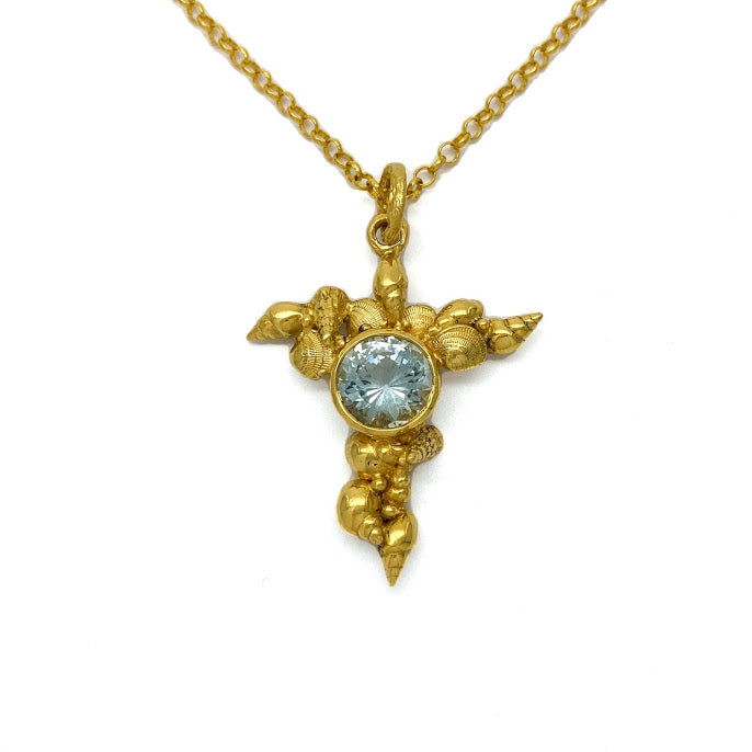 Sea shells and caviar crucifix set with an Aquamarine