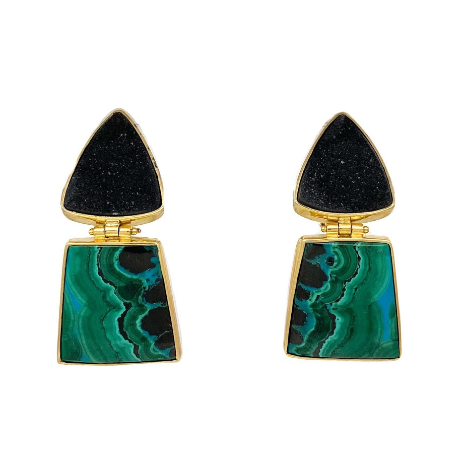 Druzy Azurite and Malachite Earrings