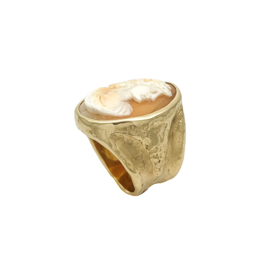 Cameo set in a pallet knife textured ring