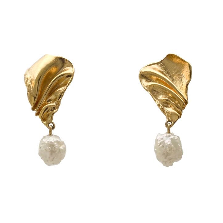 Crinkled fabic texture with rose bud fresh water pearls