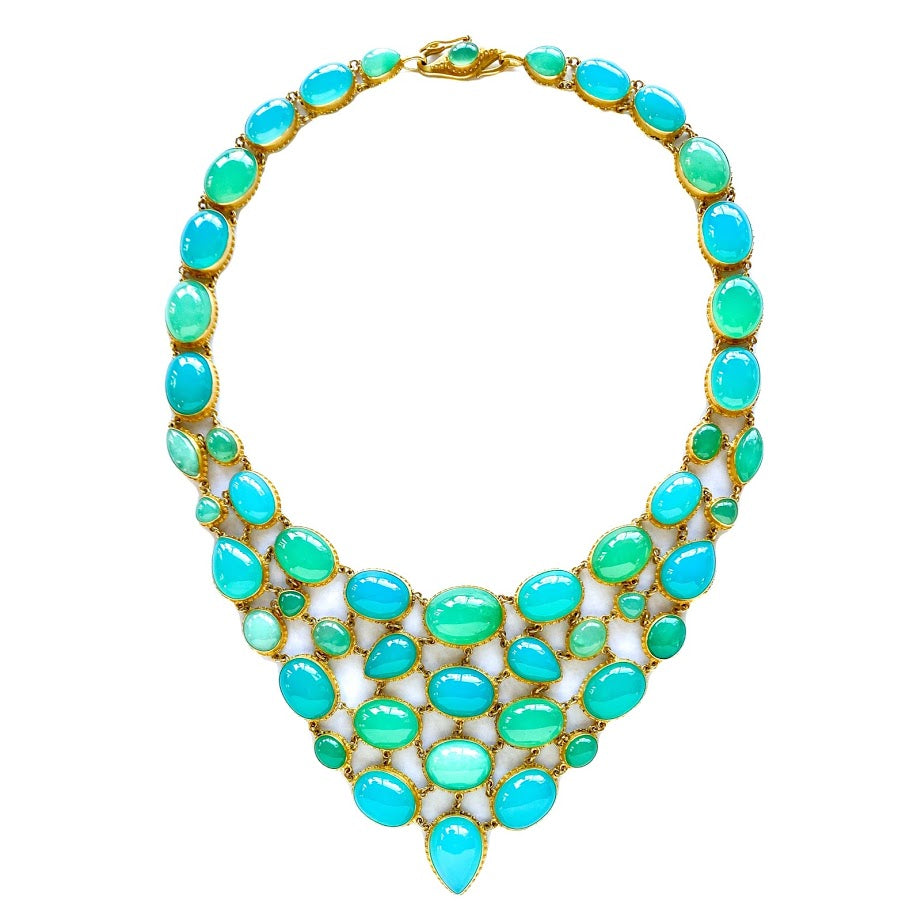 Blue Agate and Green Chrysoprase Fishnet Necklace