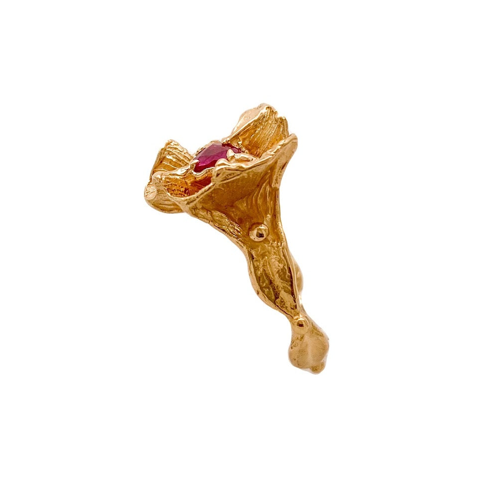 Bloom and a String of Leaves Band with a Heart Ruby