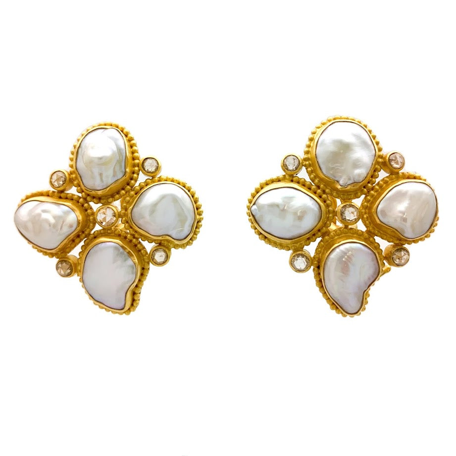 Provance Keshi Pearl and Diamond Earrings