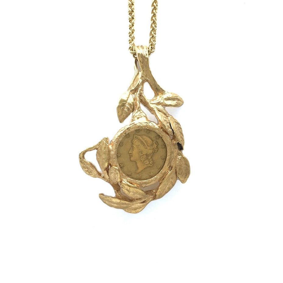 Leaf cluster set with an 1851 U.S. gold dollar