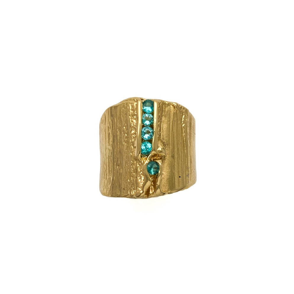 Bark texture band set with a row of Paraiba Tourmaline