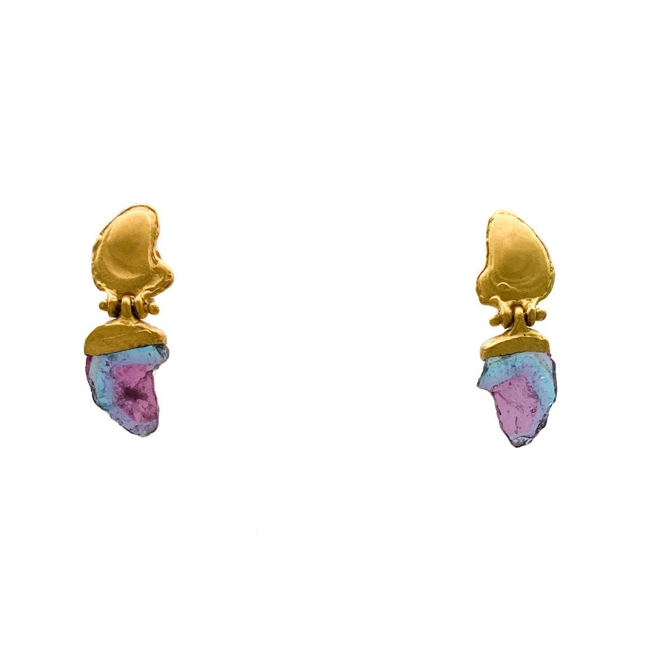 Paraiba Tourmaline crystal slices (before and after)