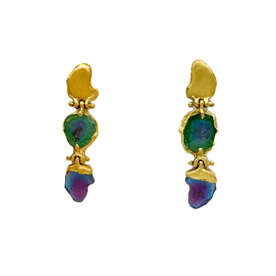 Paraiba Tourmaline crystal slices (before and after)