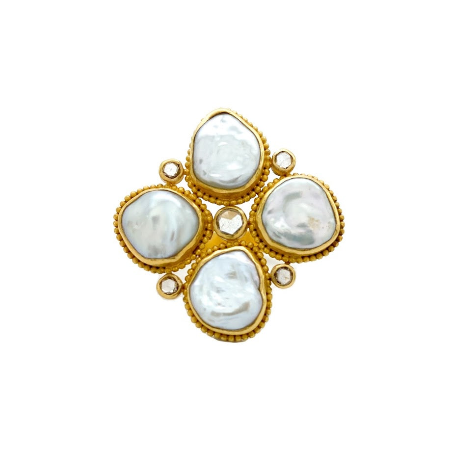 Provence Keshi Pearl and Diamond Ring