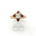 Princess cut surrounded by heart shaped rubies