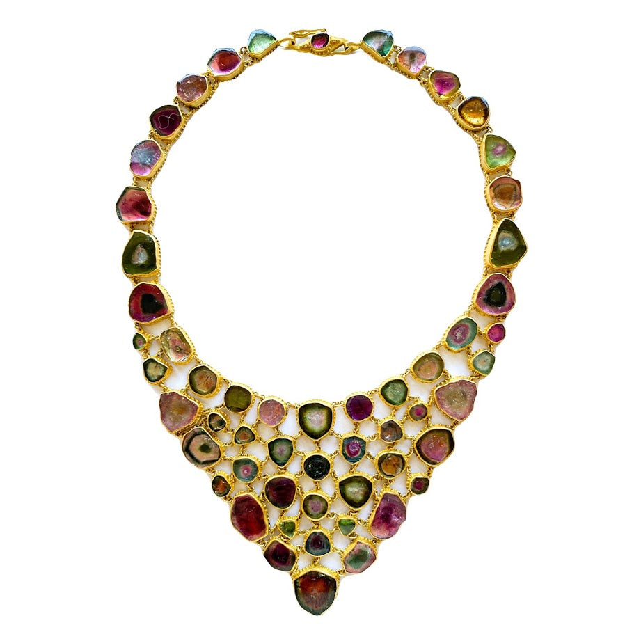 Multicolor Tourmaline Slice Fishnet Necklace