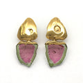Watermelon Tourmaline crystal slice earrings